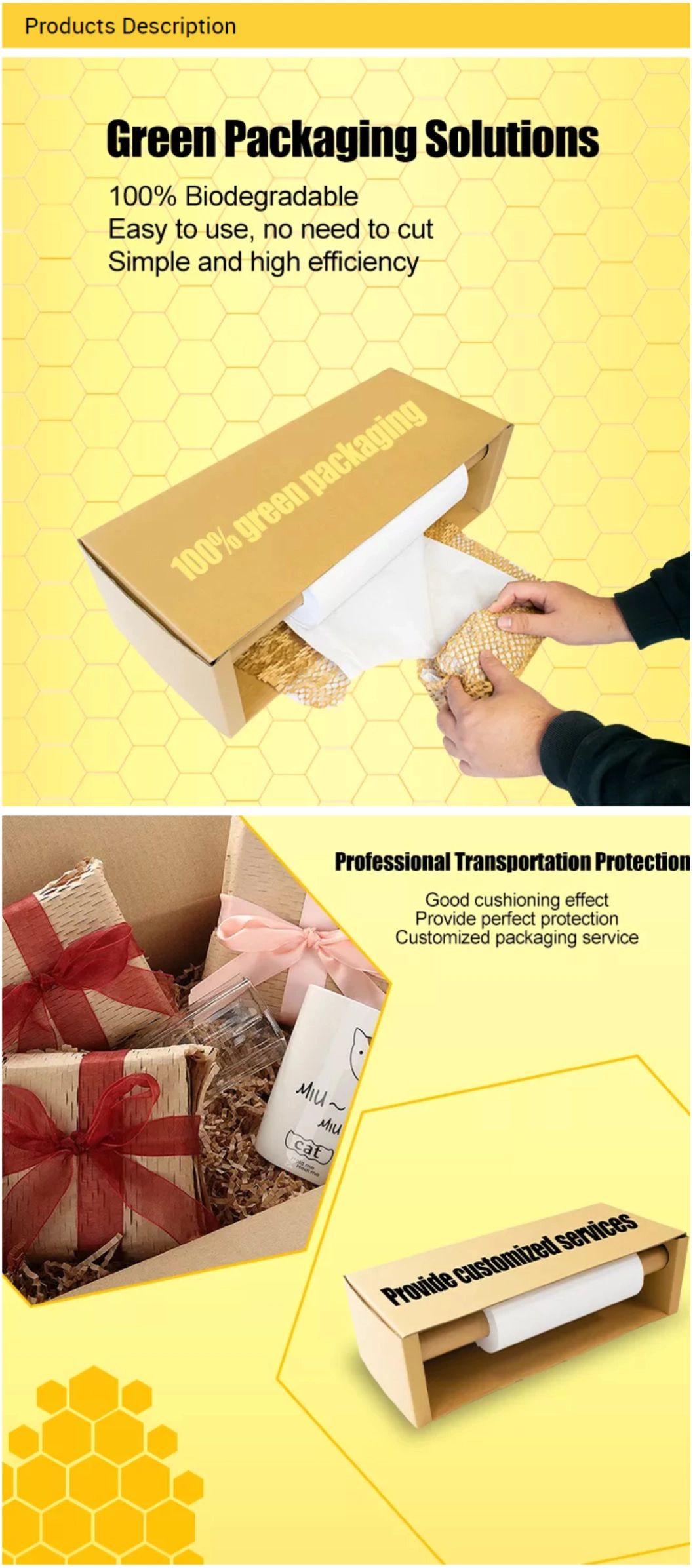 Fast Delivery Protection Box Wrapping Paper Packaging Cushion Kraft Honeycomb Paper Dispenser